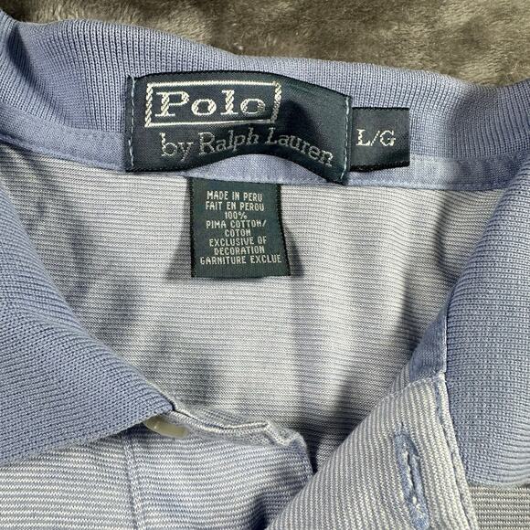 Polo Ralph Lauren Shirt Mens Large Blue‎ Striped Classic Fit Polo Rugby Preppy - Picture 3 of 8